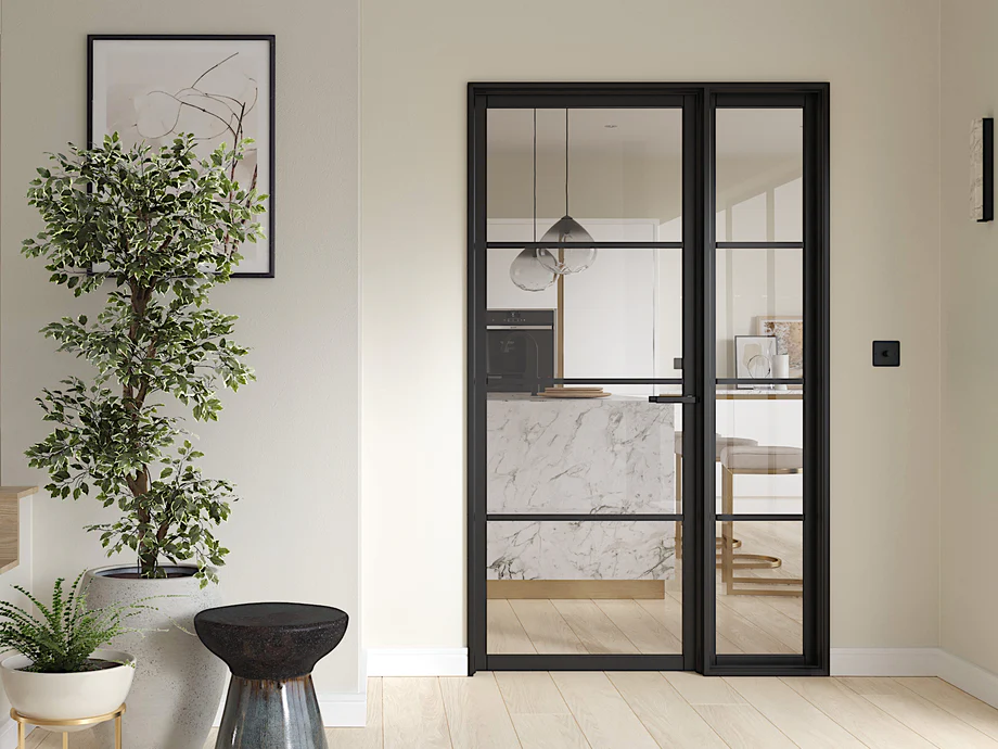 Technician conducting internal glass door repair